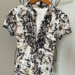 Blouse Maurices Size XS Black Tan Floral